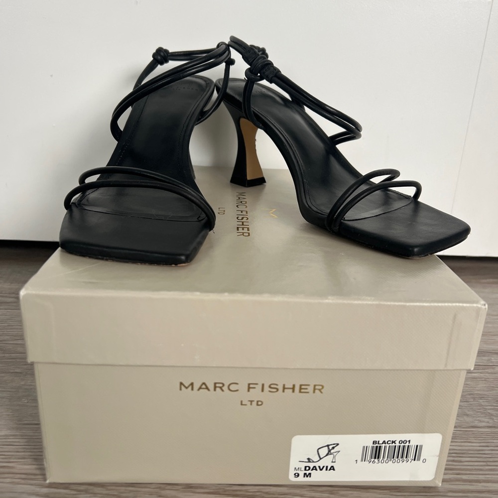 Marc Fisher Women's Black Strappy Heels - Davia Sandal - square toe
